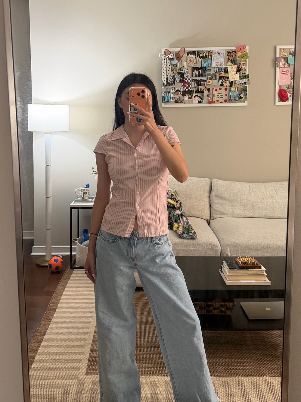 Brandy Melville Pink Stripe button up blouse